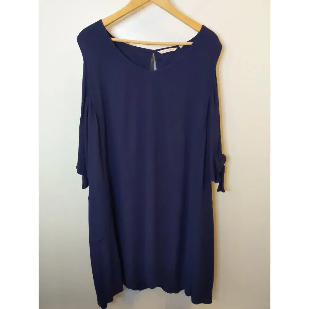 Soft Surroundings Navy Cold Shoulder Ruffle Tie Sleeve Dress Plus Size 3X Boho - Picture 2 of 13